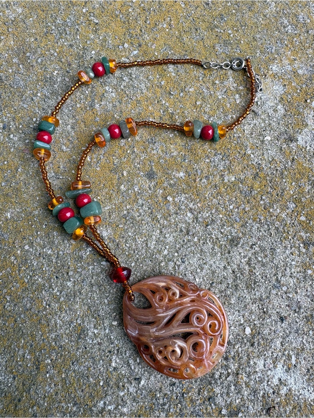 Y2K Boho Brown Swirl Pendant Necklace